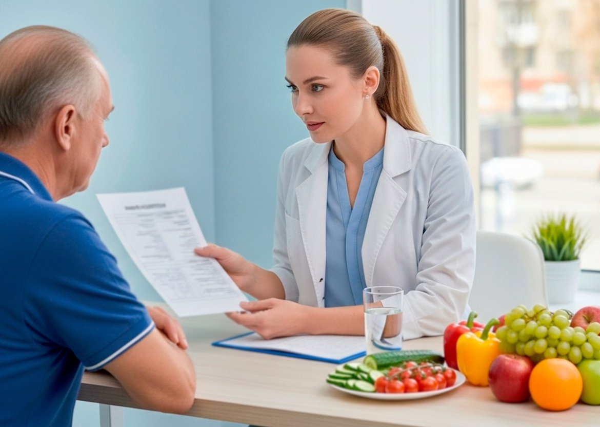 Врач консультирует мужчину по рациону питания